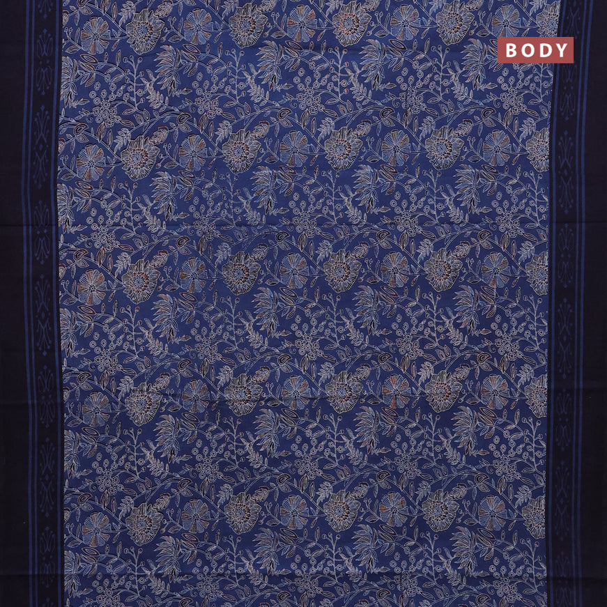 Jaipur cotton saree blue and dark blue with allover kalamkari prints and printed border