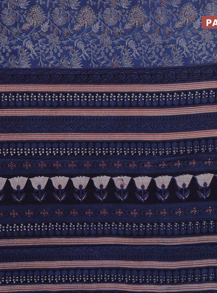 Jaipur cotton saree blue and dark blue with allover kalamkari prints and printed border