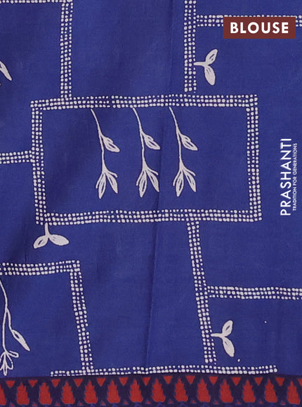 Jaipur cotton saree blue and dark blue with allover kalamkari prints and printed border