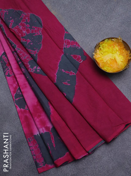 Jaipur cotton saree magenta pink and black with tie & dye batik prints in borderless style