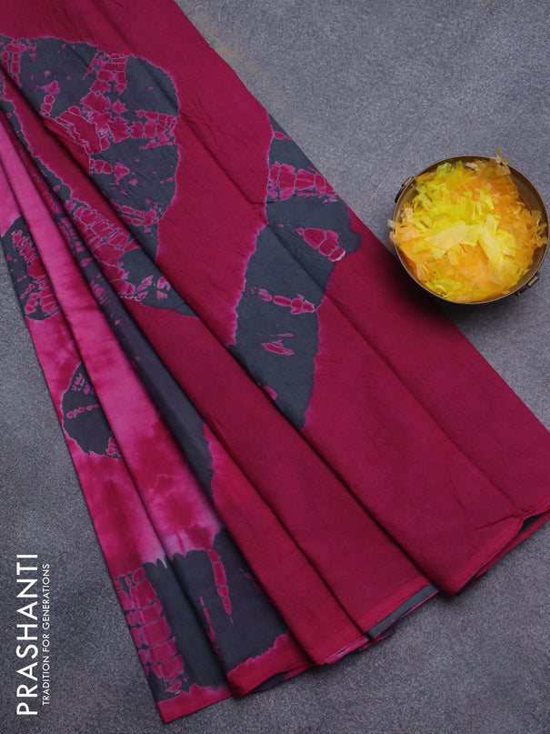 Jaipur cotton saree magenta pink and black with tie & dye batik prints in borderless style