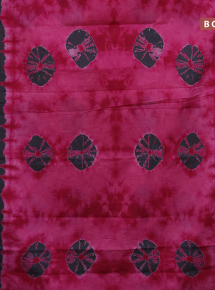 Jaipur cotton saree magenta pink and black with tie & dye batik prints in borderless style