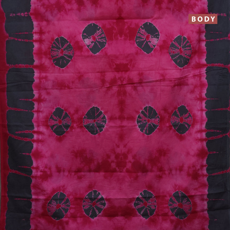 Jaipur cotton saree magenta pink and black with tie & dye batik prints in borderless style