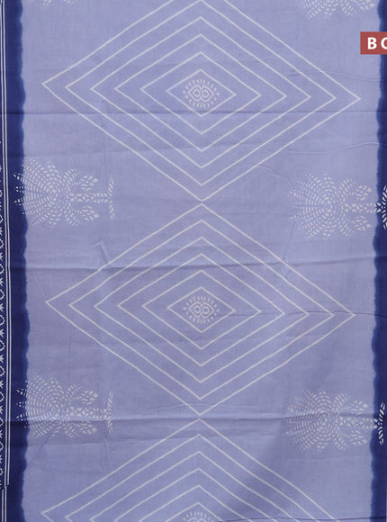 Jaipur cotton saree pastel blue and blue with geometric prints and printed border