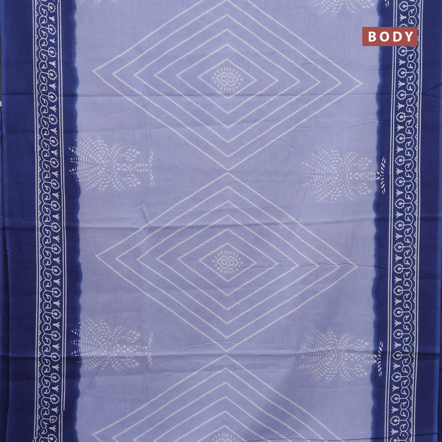 Jaipur cotton saree pastel blue and blue with geometric prints and printed border