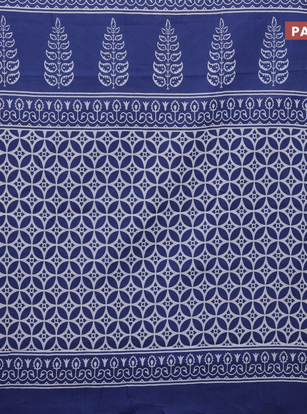 Jaipur cotton saree pastel blue and blue with geometric prints and printed border