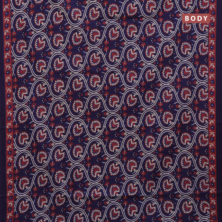 Jaipur cotton saree dark blue with allover kalamkari prints and printed border