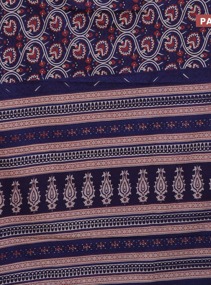 Jaipur cotton saree dark blue with allover kalamkari prints and printed border