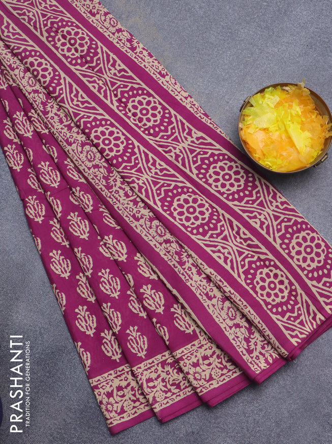 Jaipur cotton saree magenta pink with allover butta prints and printed border