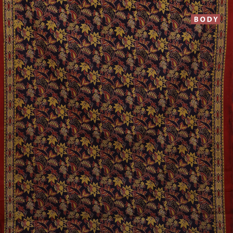 Jaipur cotton saree deep jamun shade and maroon with allover kalamkari prints and printed border