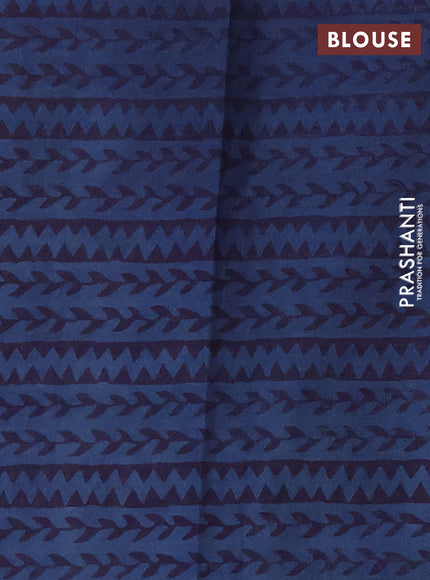 Jaipur cotton saree beige and navy blue with allover prints and printed border