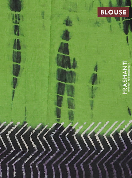 Jaipur cotton saree light green and black with tie & dye prints buttas and printed border