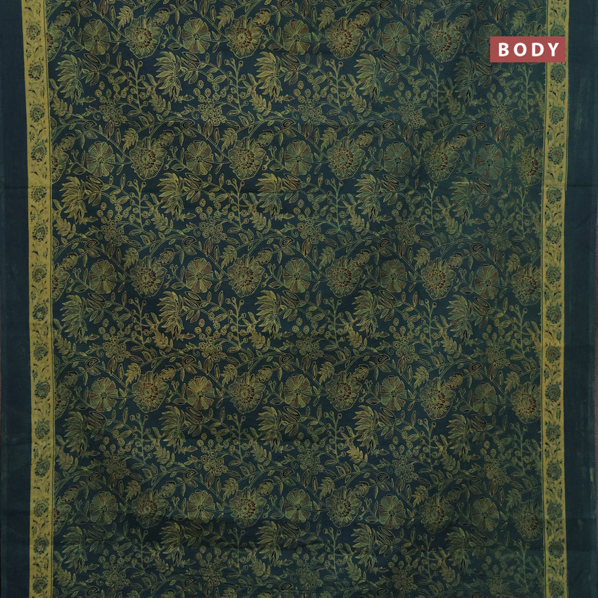 Jaipur cotton saree green shade with allover kalamkari prints and printed border