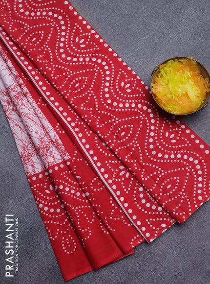 Jaipur cotton saree off white and red with allover prints and printed border