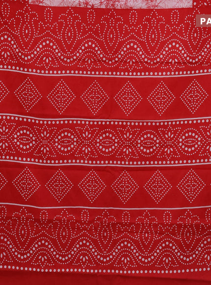 Jaipur cotton saree off white and red with allover prints and printed border