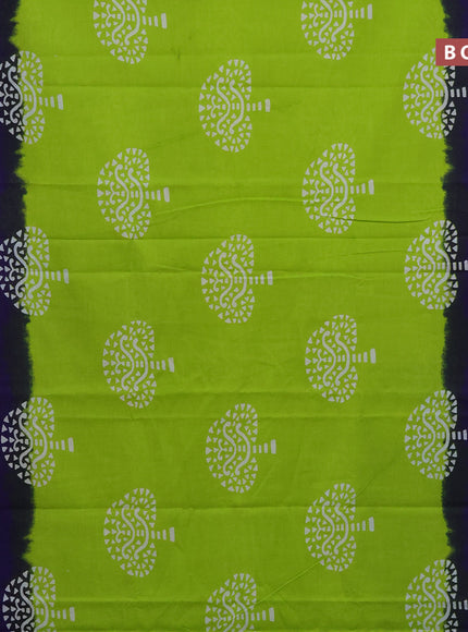 Jaipur cotton saree fluorescent green and blue with butta prints and printed border