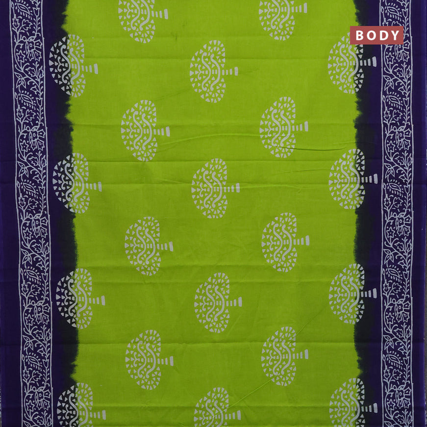 Jaipur cotton saree fluorescent green and blue with butta prints and printed border