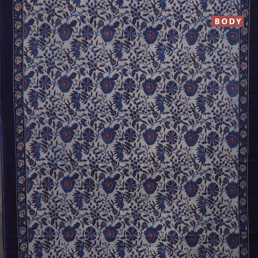 Jaipur cotton saree grey and navy blue with allover prints and printed border