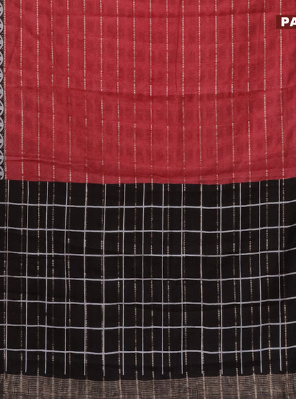 Assam partly silk saree red and black with allover prints & zari weaves and zari woven border