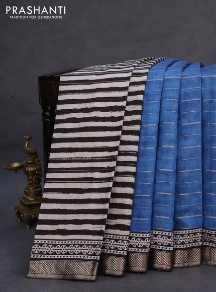 Assam partly silk saree blue and black with digital prints & zari weaves and zari woven border