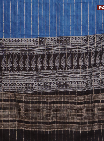 Assam partly silk saree blue and black with digital prints & zari weaves and zari woven border