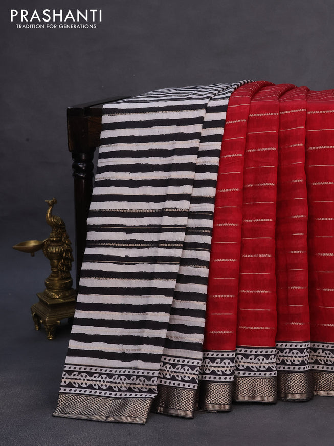 Assam partly silk saree maroon and black with digital prints & zari weaves and zari woven border