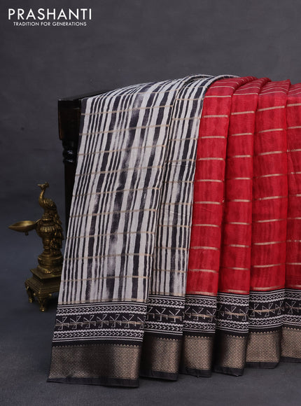 Assam partly silk saree maroon and black with digital prints & zari weaves and zari woven border