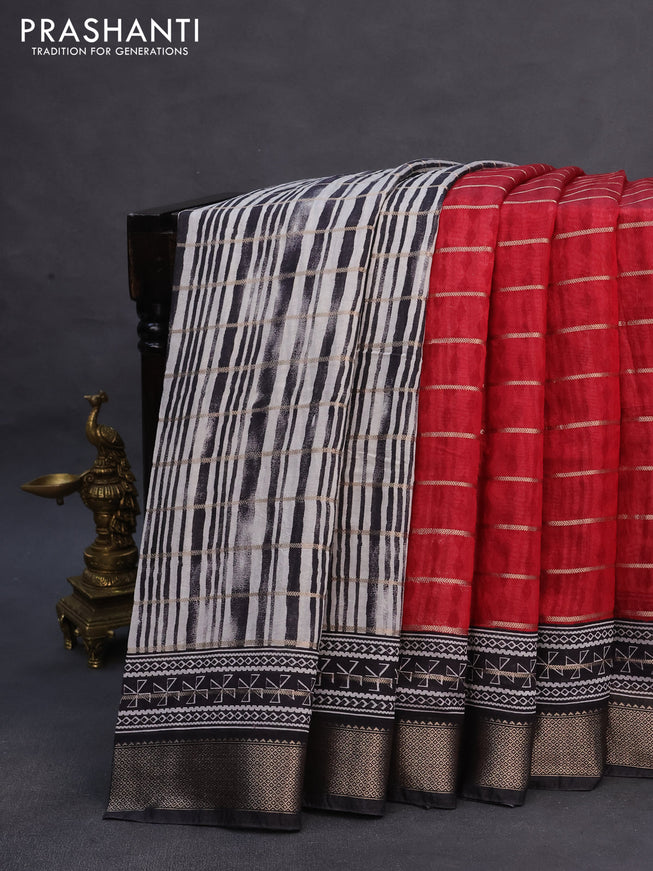 Assam partly silk saree maroon and black with digital prints & zari weaves and zari woven border