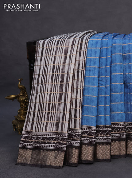 Assam partly silk saree blue and black with digital prints & zari weaves and zari woven border