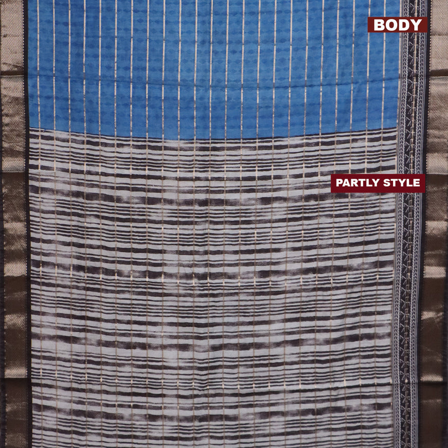 Assam partly silk saree blue and black with digital prints & zari weaves and zari woven border