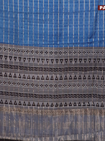 Assam partly silk saree blue and black with digital prints & zari weaves and zari woven border