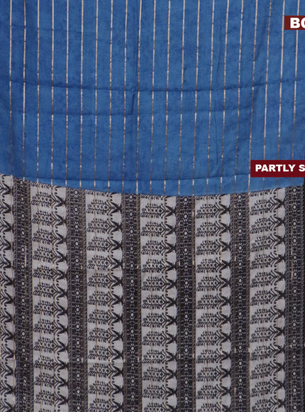 Assam partly silk saree blue and black with digital prints & zari weaves and zari woven border