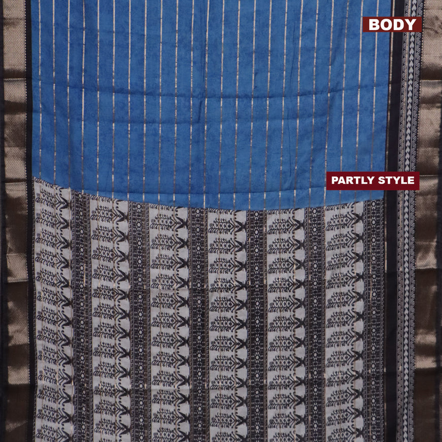 Assam partly silk saree blue and black with digital prints & zari weaves and zari woven border