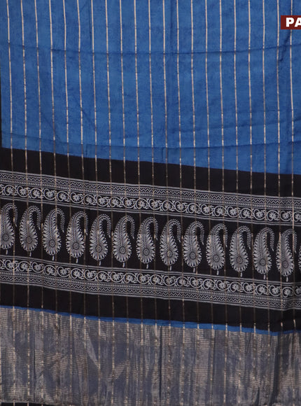 Assam partly silk saree blue and black with digital prints & zari weaves and zari woven border