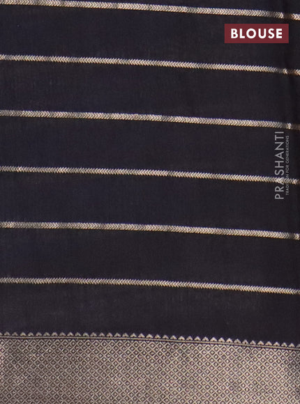 Assam partly silk saree blue and black with digital prints & zari weaves and zari woven border