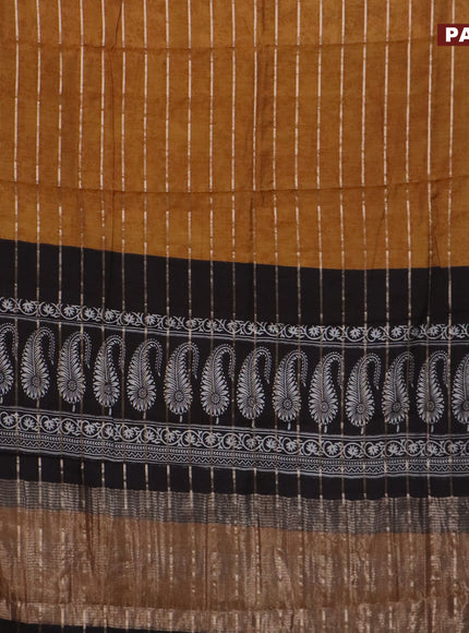 Assam partly silk saree mustard yellow and black with digital prints & zari weaves and zari woven border