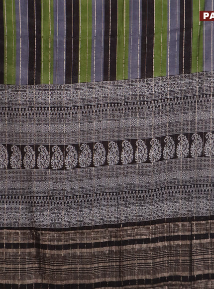 Assam partly silk saree multi colour and green black with digital prints & zari weaves and zari woven border