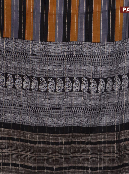 Assam partly silk saree multi colour and mustard black with allover prints & zari weaves and zari woven border