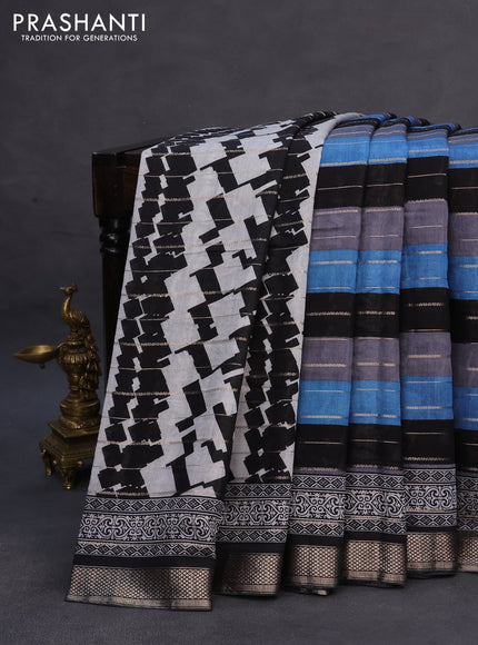 Assam partly silk saree multi colour and black with digital prints & zari weaves and zari woven border