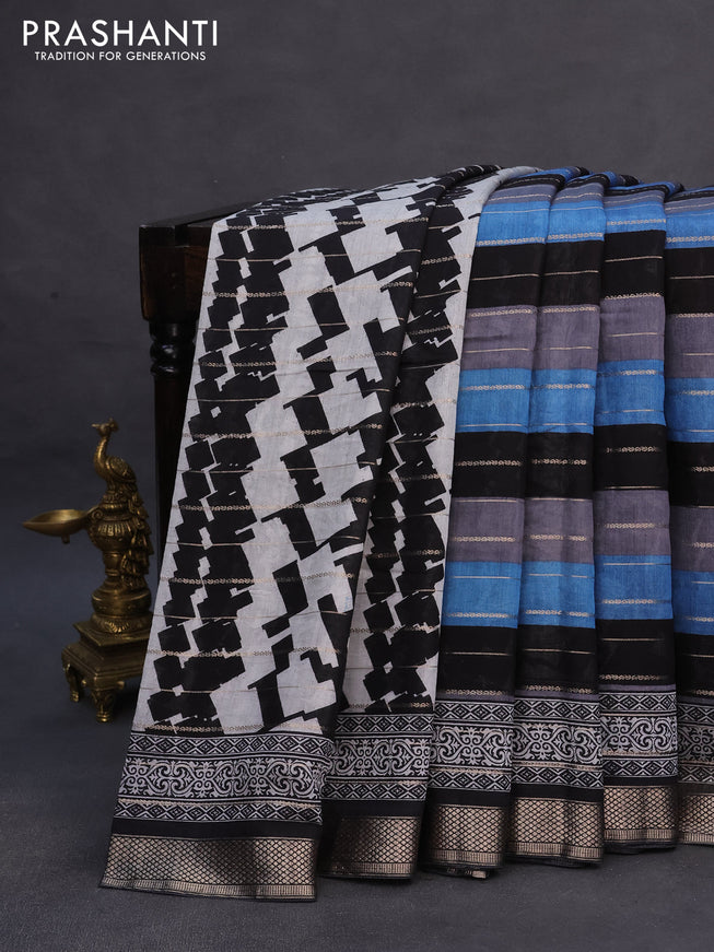 Assam partly silk saree multi colour and black with digital prints & zari weaves and zari woven border