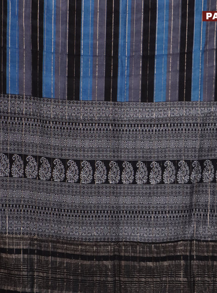 Assam partly silk saree multi colour and black with digital prints & zari weaves and zari woven border