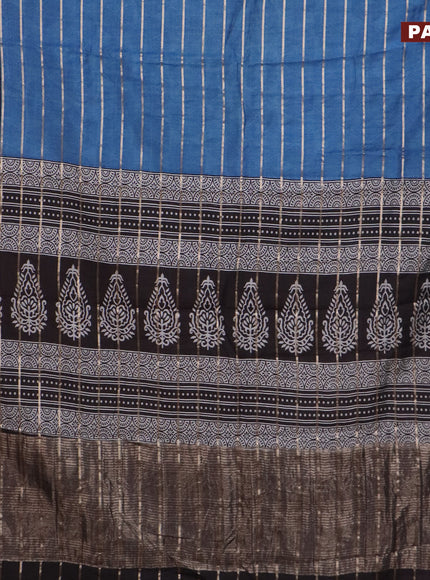 Assam partly silk saree blue and black with digital prints & zari weaves and zari woven border