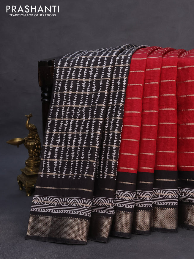 Assam partly silk saree maroon and black with digital prints & zari weaves and zari woven border