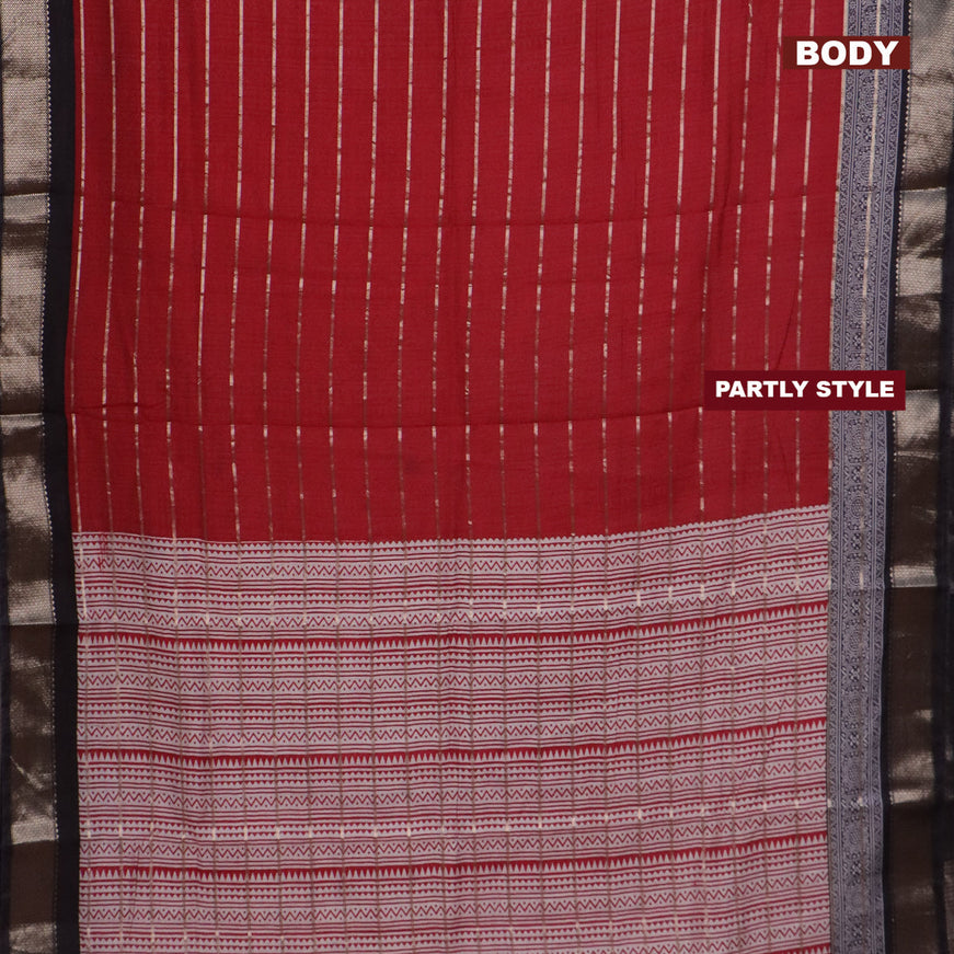 Assam partly silk saree maroon and black with digital prints & zari weaves and zari woven border