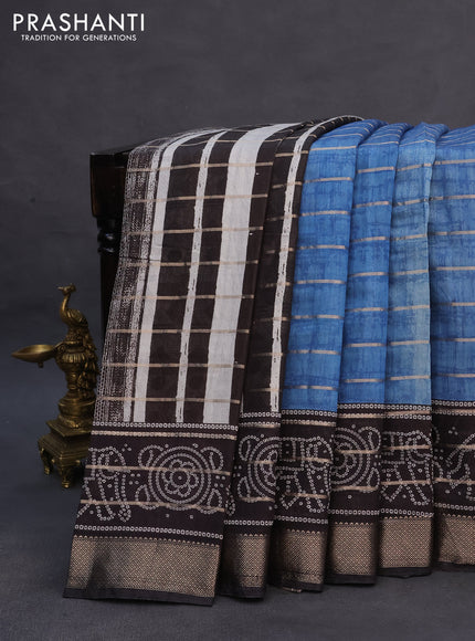 Assam partly silk saree blue and black with digital prints & zari weaves and zari woven border