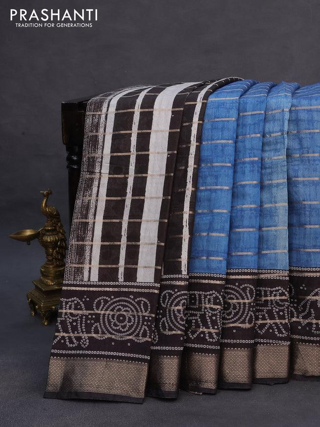 Assam partly silk saree blue and black with digital prints & zari weaves and zari woven border