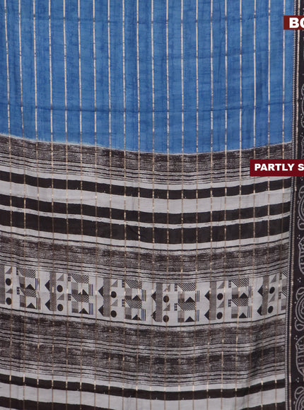 Assam partly silk saree blue and black with digital prints & zari weaves and zari woven border