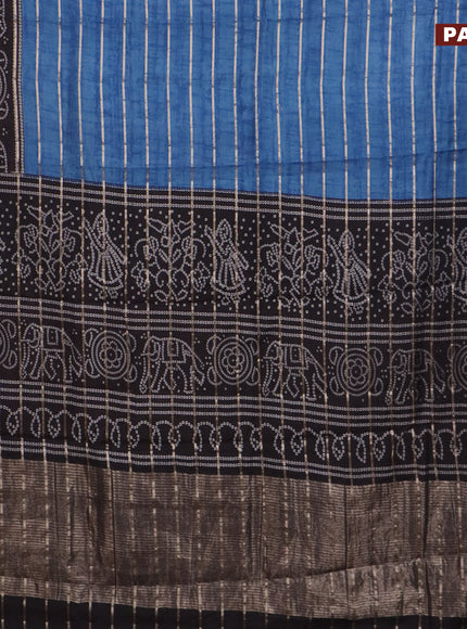 Assam partly silk saree blue and black with digital prints & zari weaves and zari woven border