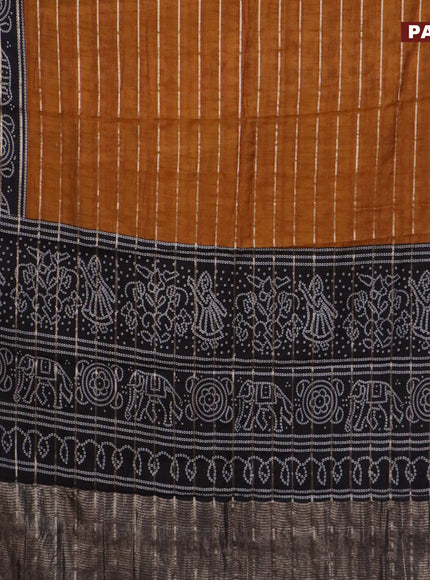 Assam partly silk saree dark mustard and black with digital prints & zari weaves and zari woven border