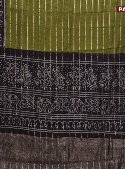 Assam partly silk saree mehendi green and black with digital prints & zari weaves and zari woven border